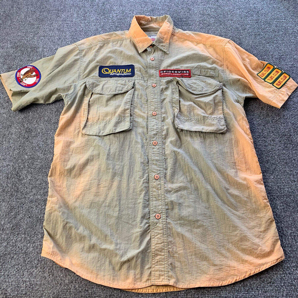 Vintage Penn Reels Mens Shirt Size M Fishing Button Up Embroidered Patches